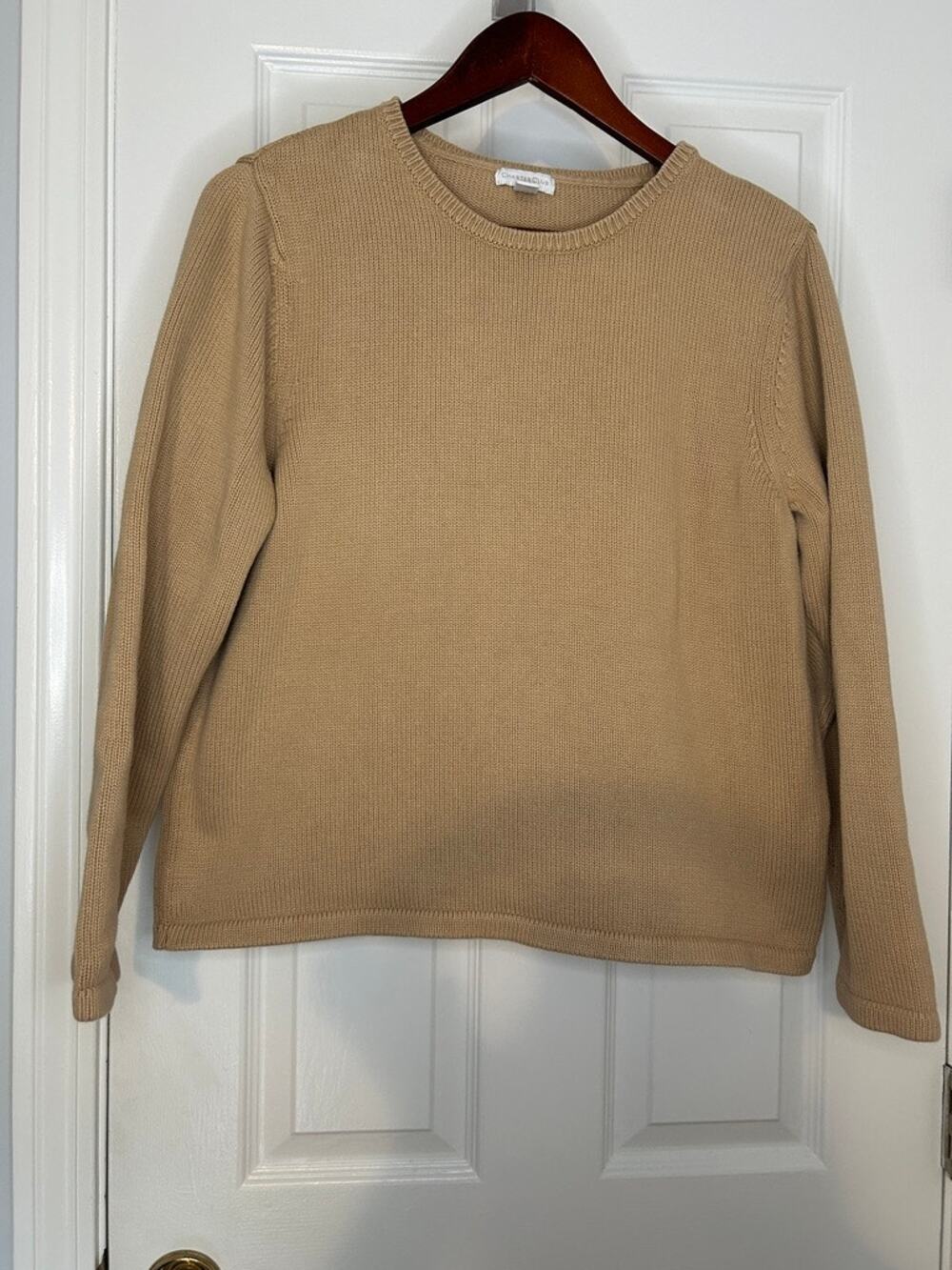 Charter Club Womens XL Tan Crewneck Pullover Knit Sweater Cotton Blend
